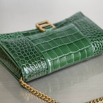 BALENCIAGA Green Croc Hourglass Shoulder Bag