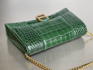 BALENCIAGA Green Croc Hourglass Shoulder Bag