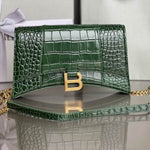 BALENCIAGA Green Croc Hourglass Shoulder Bag