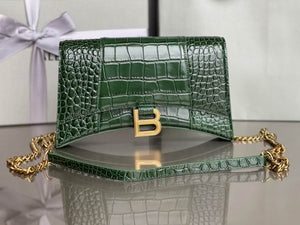 BALENCIAGA Green Croc Hourglass Shoulder Bag