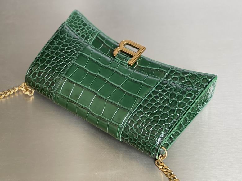 BALENCIAGA Green Croc Hourglass Shoulder Bag