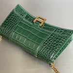 BALENCIAGA Green Croc Hourglass Shoulder Bag