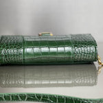 BALENCIAGA Green Croc Hourglass Shoulder Bag