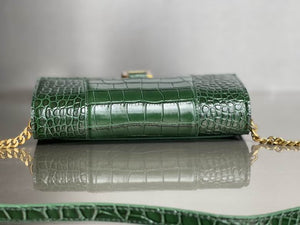 BALENCIAGA Green Croc Hourglass Shoulder Bag