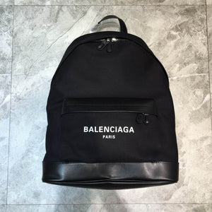 BALENCIAGA Calfskin Canvas Navy Backpack Black