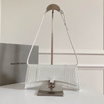 BALENCIAGA Calfskin Crocodile Embossed Small Hourglass Sling Shoulder Bag White