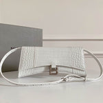 BALENCIAGA Calfskin Crocodile Embossed Small Hourglass Sling Shoulder Bag White