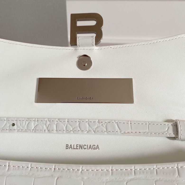 BALENCIAGA Calfskin Crocodile Embossed Small Hourglass Sling Shoulder Bag White