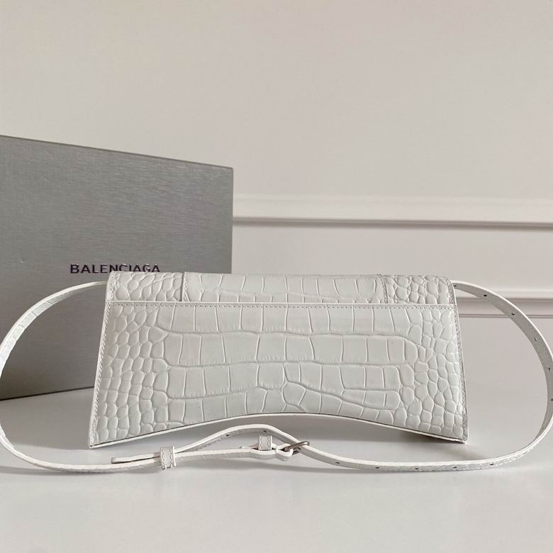 BALENCIAGA Calfskin Crocodile Embossed Small Hourglass Sling Shoulder Bag White