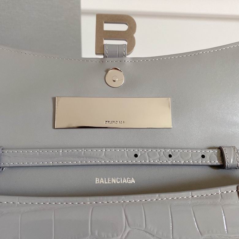 BALENCIAGA Calfskin Crocodile Embossed Medium Hourglass Top Handle Bag Balenciaga Grey