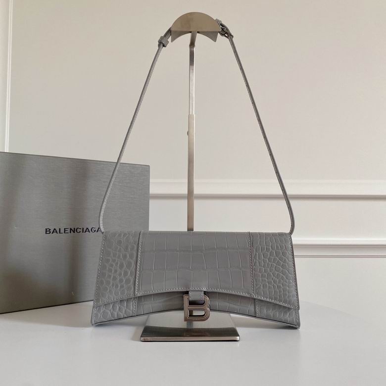 BALENCIAGA Calfskin Crocodile Embossed Medium Hourglass Top Handle Bag Balenciaga Grey