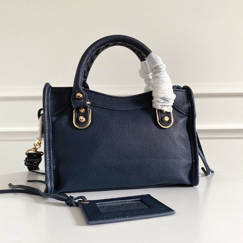 BALENCIAGA Chevre Gold Metallic Edge Hardware Mini City Bleu Nuit