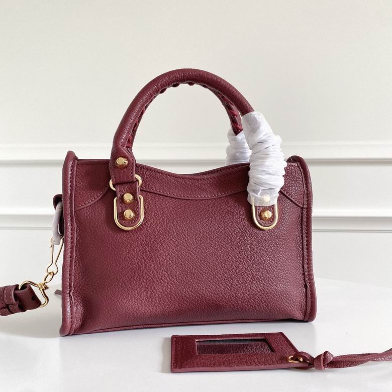 BALENCIAGA Chevre Gold Metallic Edge Hardware Mini City Bordeaux