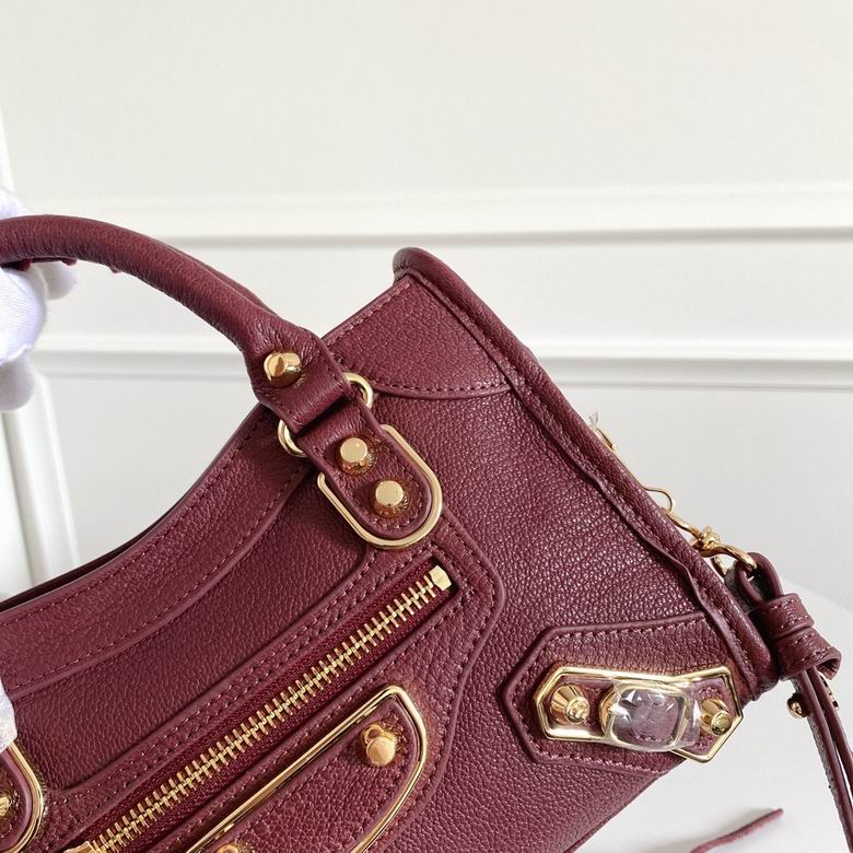 BALENCIAGA Chevre Gold Metallic Edge Hardware Mini City Bordeaux