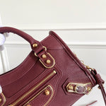 BALENCIAGA Chevre Gold Metallic Edge Hardware Mini City Bordeaux