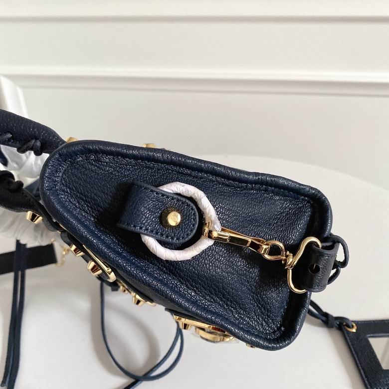 BALENCIAGA Chevre Gold Metallic Edge Hardware Mini City Bleu Nuit