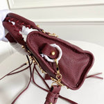 BALENCIAGA Chevre Gold Metallic Edge Hardware Mini City Bordeaux