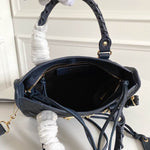 BALENCIAGA Chevre Gold Metallic Edge Hardware Mini City Bleu Nuit