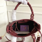 BALENCIAGA Chevre Gold Metallic Edge Hardware Mini City Bordeaux