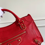 BALENCIAGA Chevre Gold Metallic Edge Hardware City Rouge Grenade