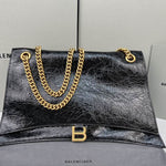 BALENCIAGA  Crush Medium Croc-Effect Leather Shoulder Bag - Black