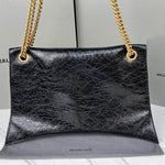 BALENCIAGA  Crush Medium Croc-Effect Leather Shoulder Bag - Black