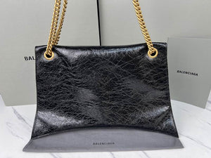 BALENCIAGA  Crush Medium Croc-Effect Leather Shoulder Bag - Black