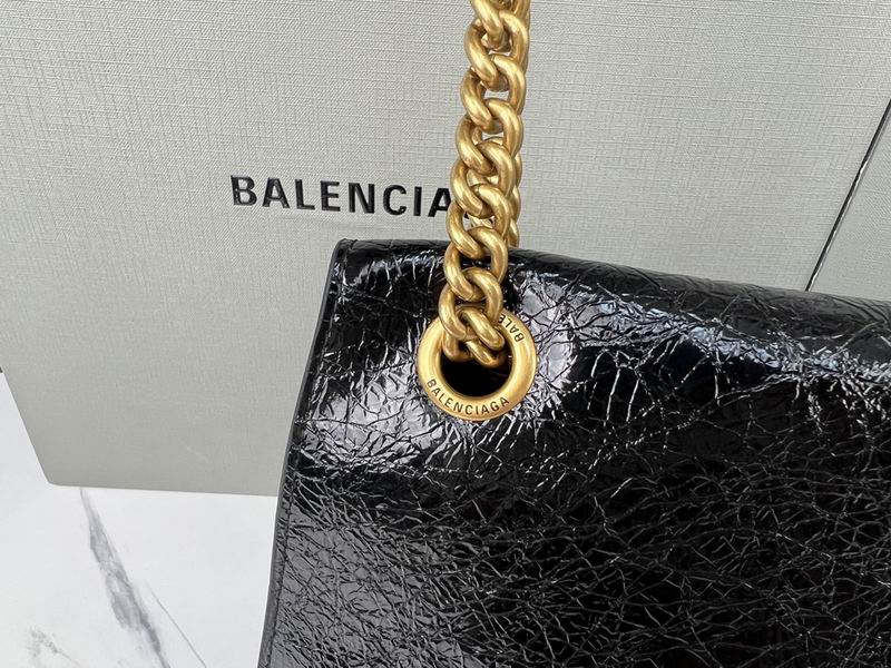 BALENCIAGA  Crush Medium Croc-Effect Leather Shoulder Bag - Black