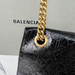 BALENCIAGA  Crush Medium Croc-Effect Leather Shoulder Bag - Black