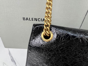 BALENCIAGA  Crush Medium Croc-Effect Leather Shoulder Bag - Black