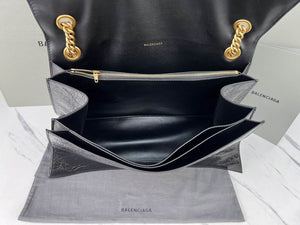 BALENCIAGA  Crush Medium Croc-Effect Leather Shoulder Bag - Black