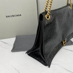 BALENCIAGA  Crush Medium Croc-Effect Leather Shoulder Bag - Black