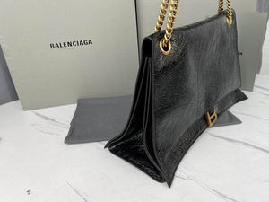 BALENCIAGA  Crush Medium Croc-Effect Leather Shoulder Bag - Black