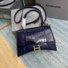 BALENCIAGA Small Hourglass Top Handle Bag in Navy Embossed Croc