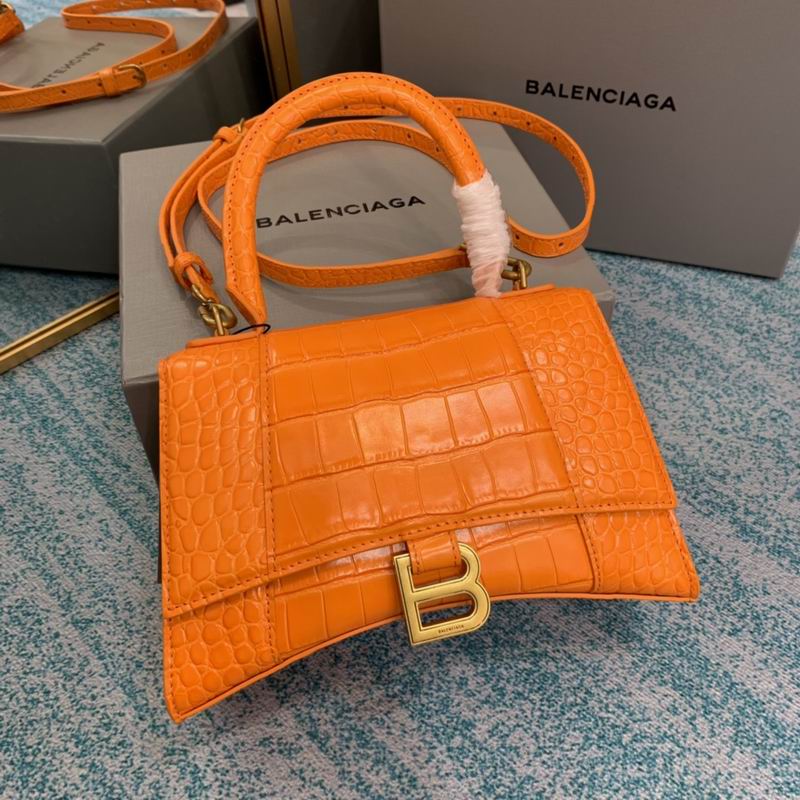 BALENCIAGA HOURGLASS HANDBAG 593546 ORANGE CROCO LEATHER PURSE HAND BAG