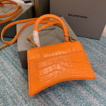 BALENCIAGA HOURGLASS HANDBAG 593546 ORANGE CROCO LEATHER PURSE HAND BAG