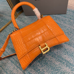 BALENCIAGA HOURGLASS HANDBAG 593546 ORANGE CROCO LEATHER PURSE HAND BAG