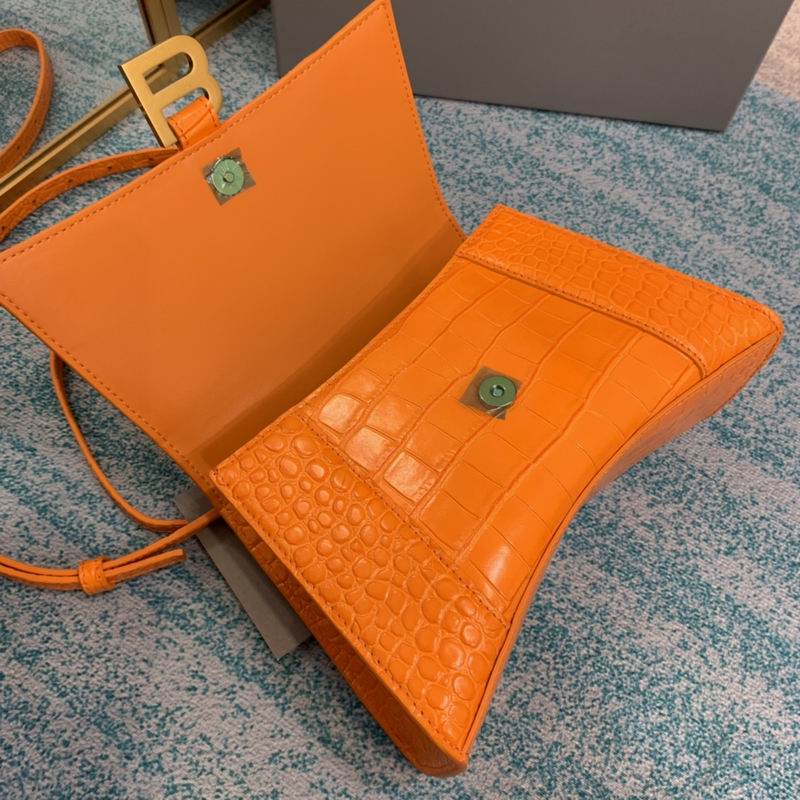 BALENCIAGA HOURGLASS HANDBAG 593546 ORANGE CROCO LEATHER PURSE HAND BAG