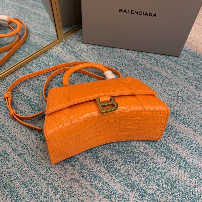 BALENCIAGA HOURGLASS HANDBAG 593546 ORANGE CROCO LEATHER PURSE HAND BAG