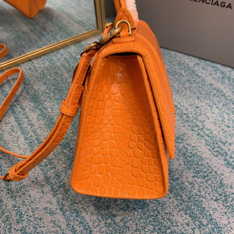 BALENCIAGA HOURGLASS HANDBAG 593546 ORANGE CROCO LEATHER PURSE HAND BAG