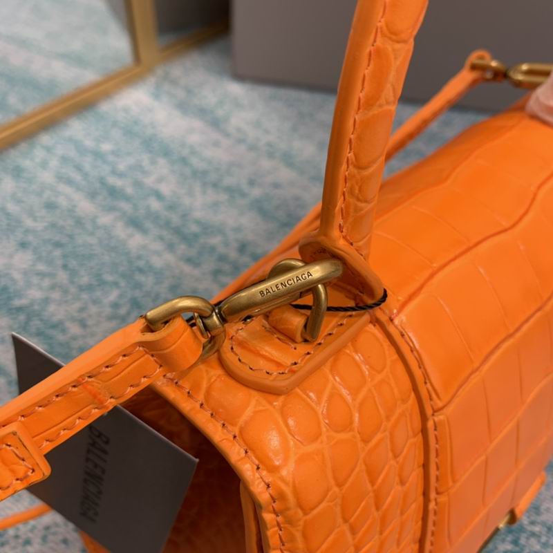 BALENCIAGA HOURGLASS HANDBAG 593546 ORANGE CROCO LEATHER PURSE HAND BAG