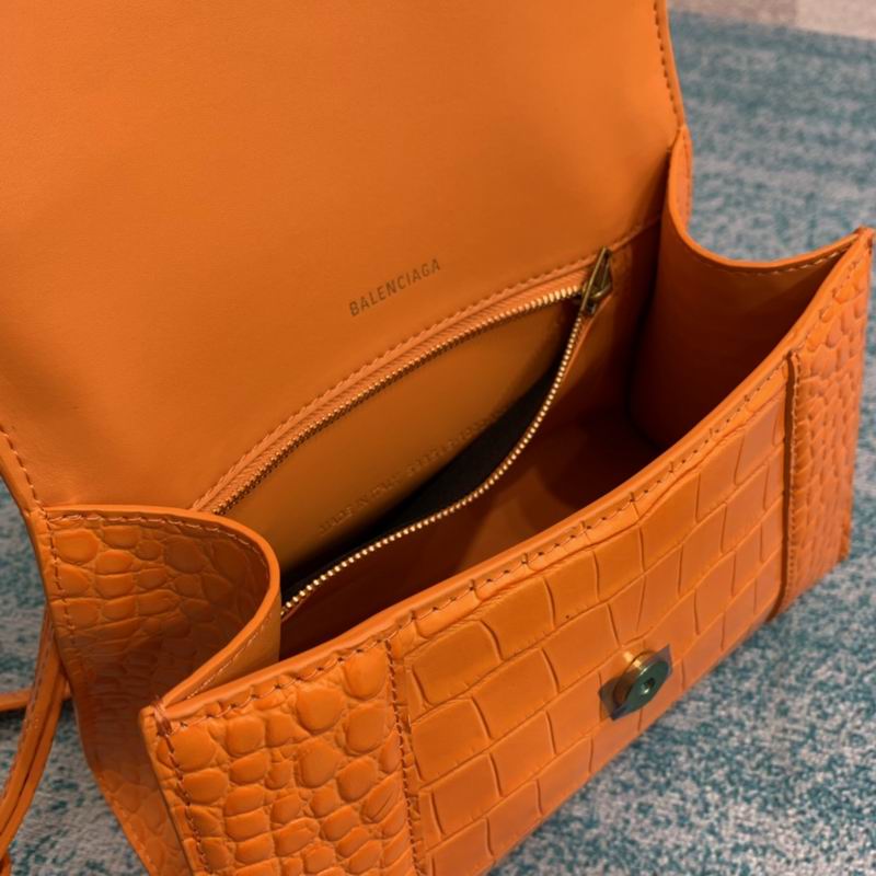 BALENCIAGA HOURGLASS HANDBAG 593546 ORANGE CROCO LEATHER PURSE HAND BAG