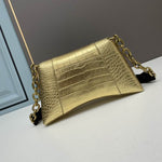 BALENCIAGA Metallic Calfskin Crocodile Embossed Hourglass Top Handle Bag XS Gold