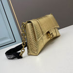 BALENCIAGA Metallic Calfskin Crocodile Embossed Hourglass Top Handle Bag XS Gold