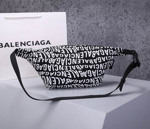 BALENCIAGA Nylon Wave Logo Belt Bag Black White