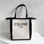 Celine Large Square Woven Tote, Beige and Black