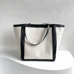 Celine Large Square Woven Tote, Beige and Black