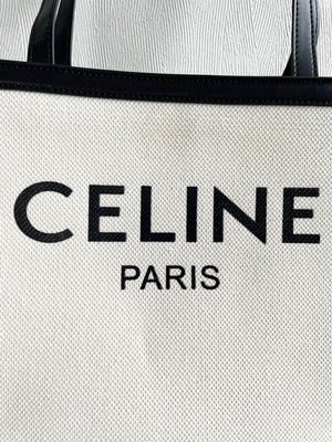 Celine Large Square Woven Tote, Beige and Black