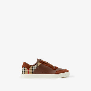 Leather, Suede and Check Sneakers-Colour: Ox/Archive Beige