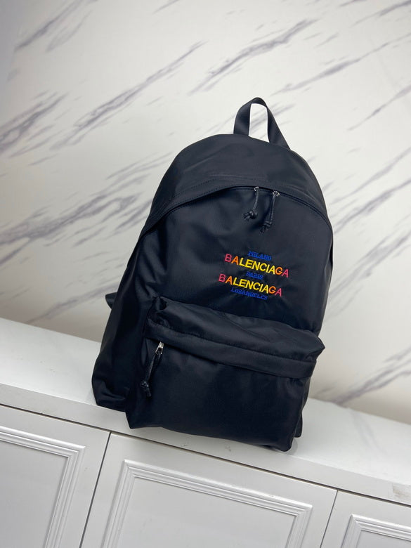 BALENCIAGA Nylon Embroidered Explorer Backpack Milano Paris Los Angeles Black